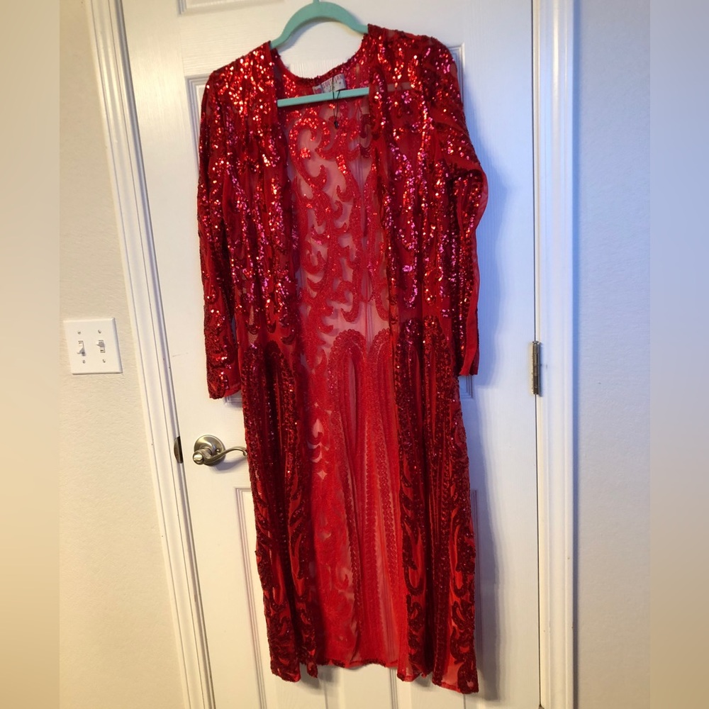 Southern Fried Chics, Red Sequin Duster, Size Small